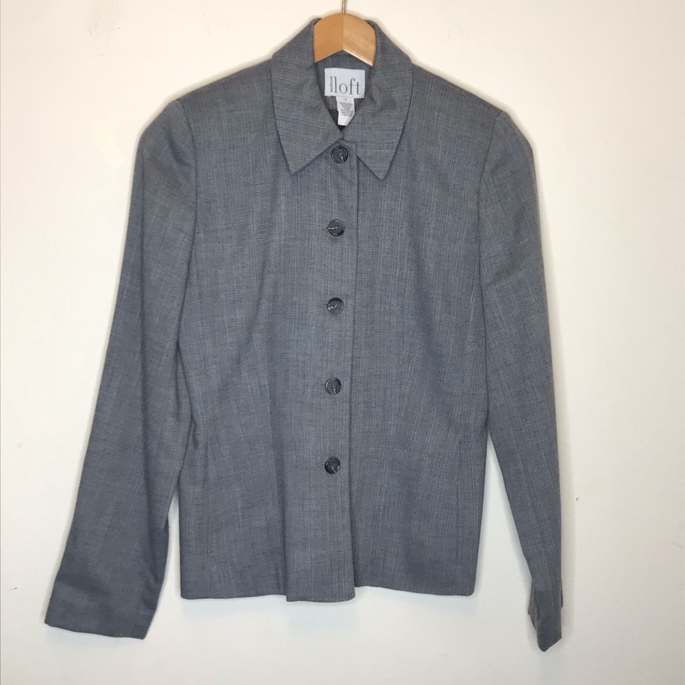 Ann Taylor Loft Grey White Career Blazer Jacket
